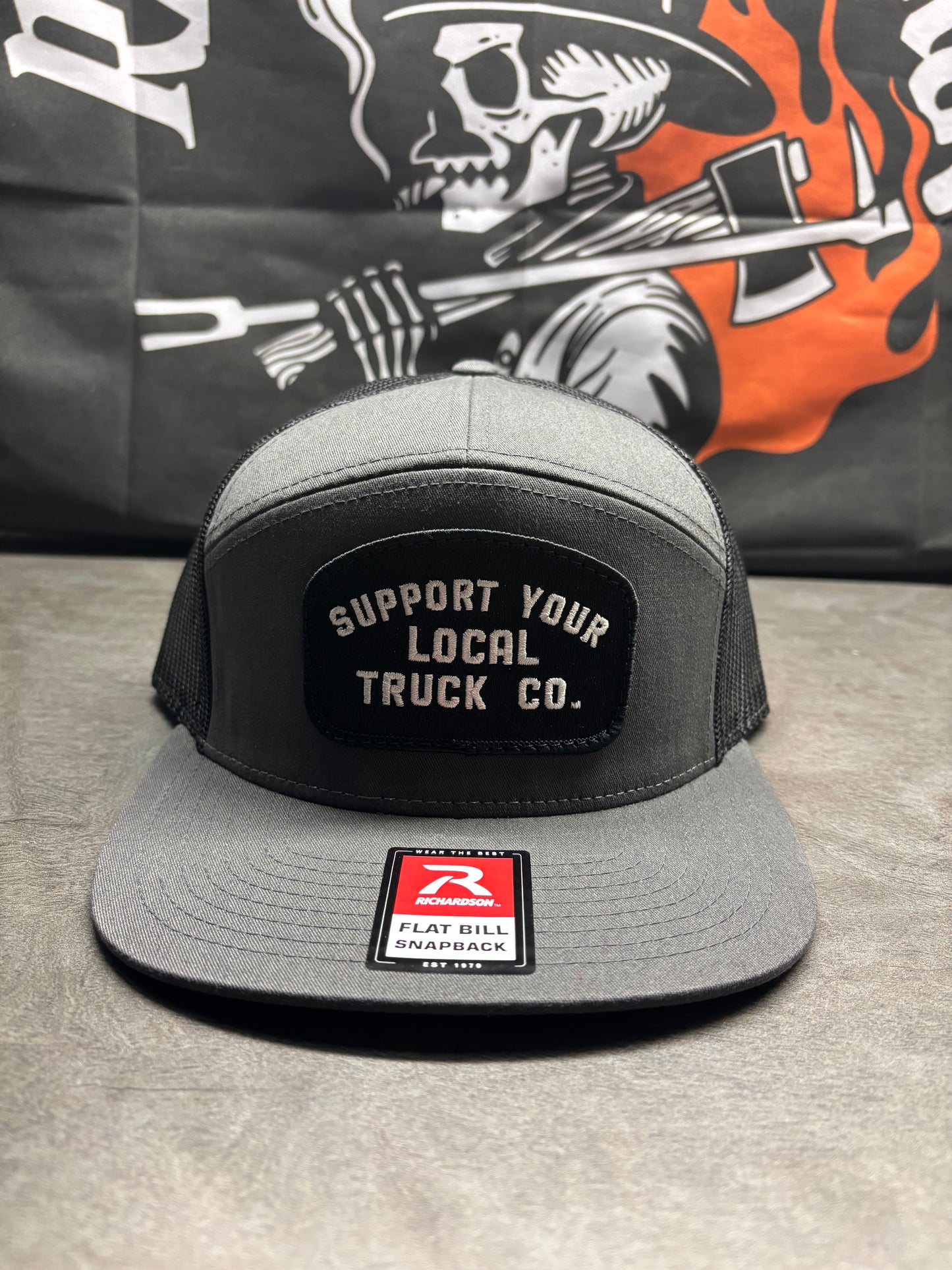 Gray and Black Support Your Local Truck Co. Flat Bill