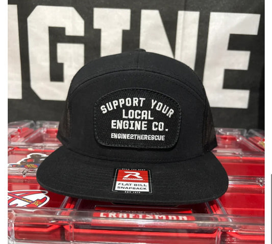 SYLEC. All Black Support Your Local Engine Co. Flat Bill