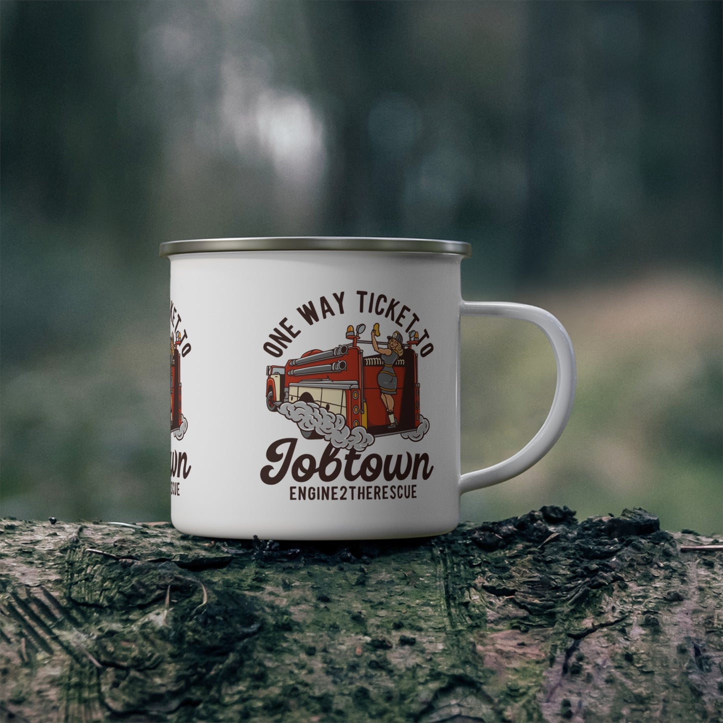 One Way Ticket To Job Town Enamel Camping Mug