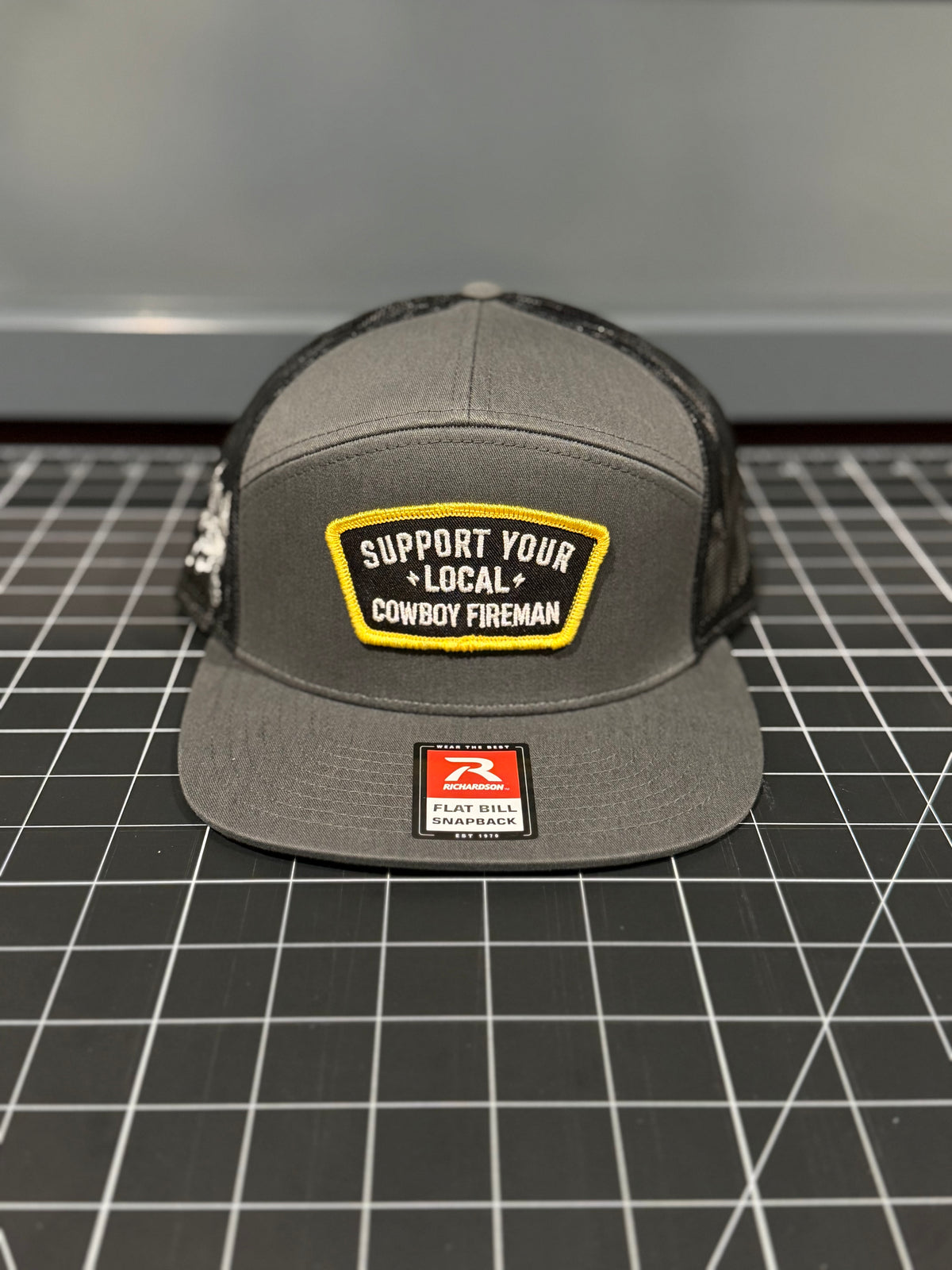 Support Your local Cowboy Fireman, Charcoal and Black R168 7 Panel