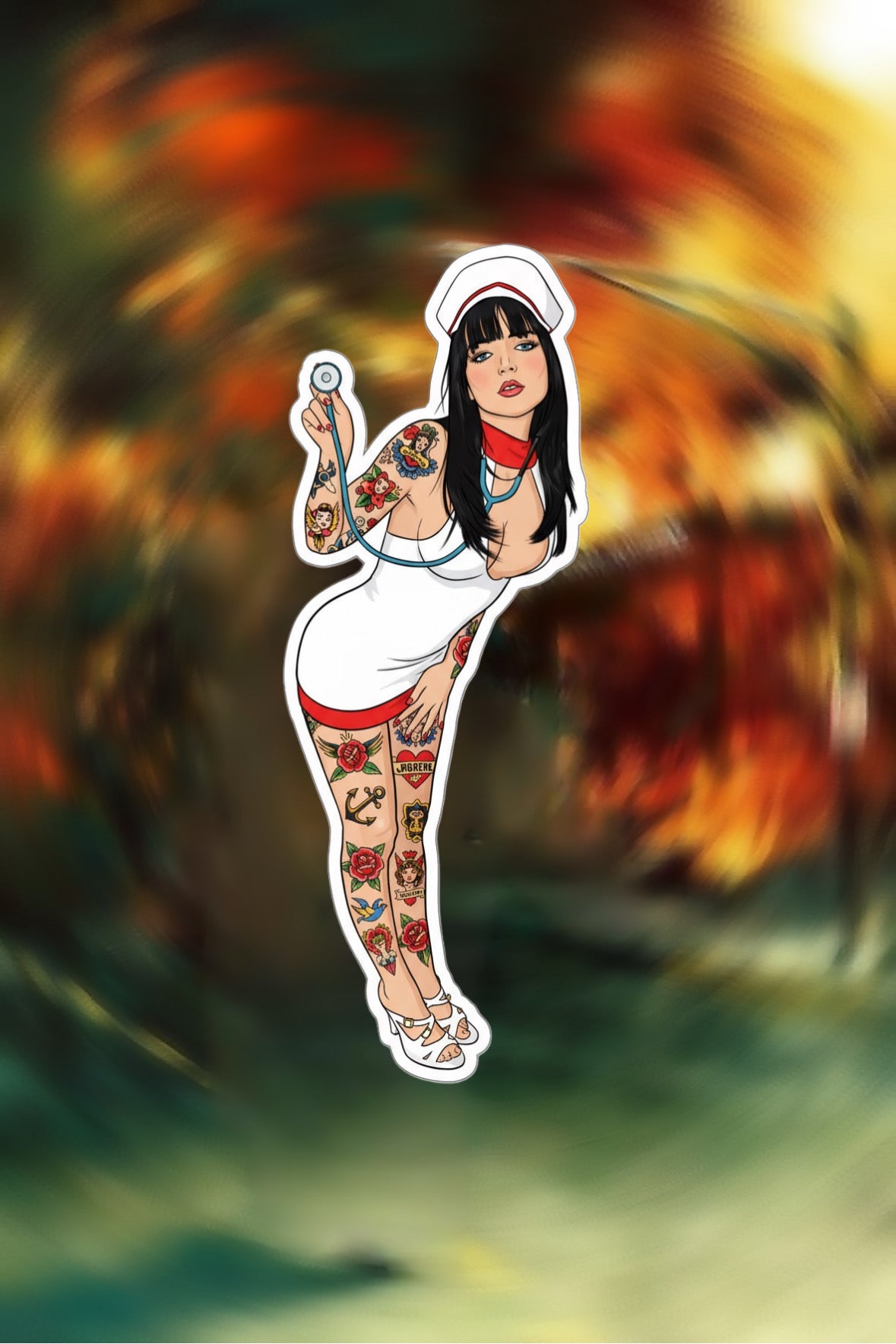 Tatted Nurse brunette