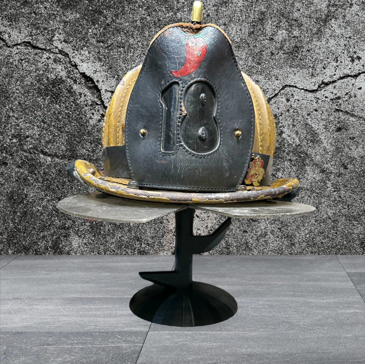 Fire Helmet TABLE TOP Display New York Roof Hook or Halligan Bar (really it works with any helmet you can think of)